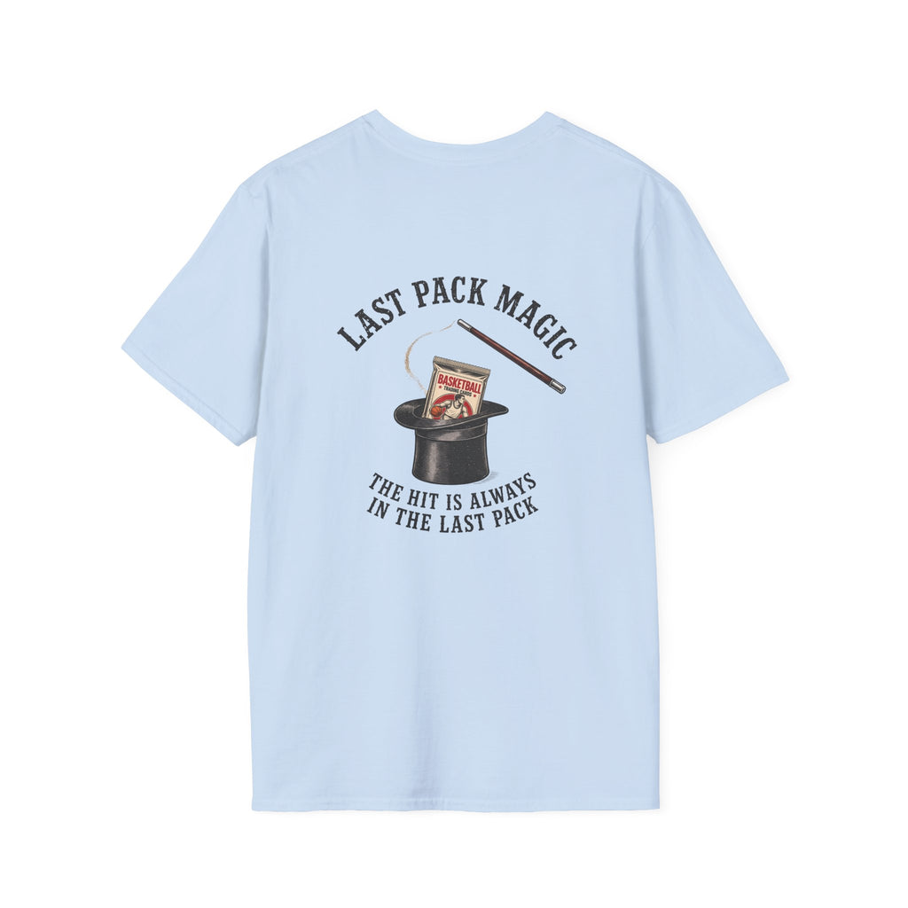 Last Pack Magic Basketball T-shirt in Light Blue, back flat view