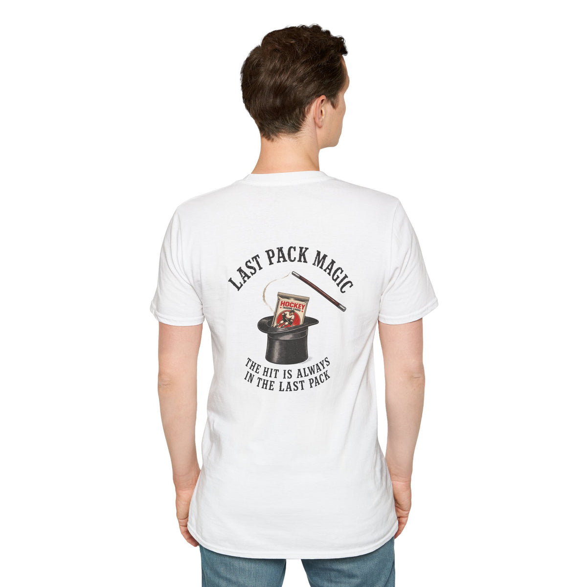 Last Pack Magic Hockey Card T-shirt in White, back model view