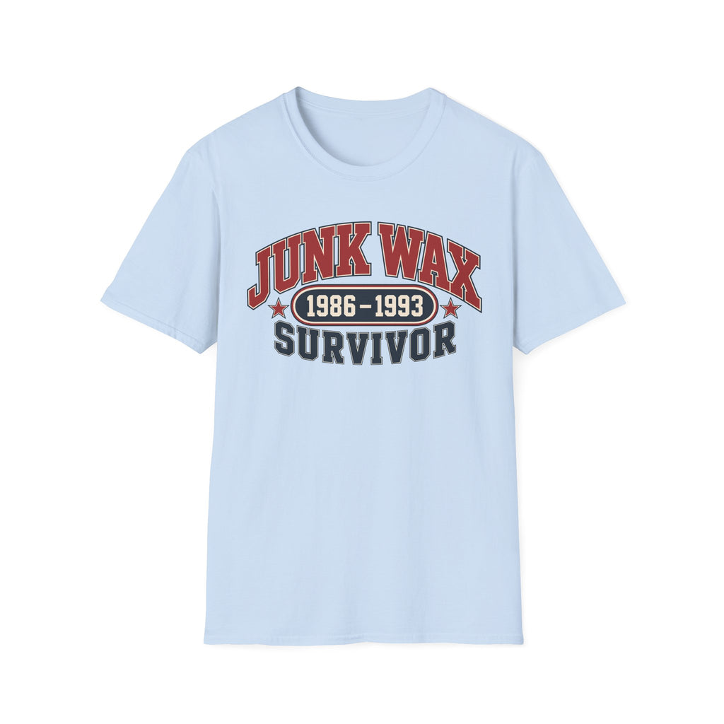 Junk Wax Survivor T-shirt in Light Blue, front view