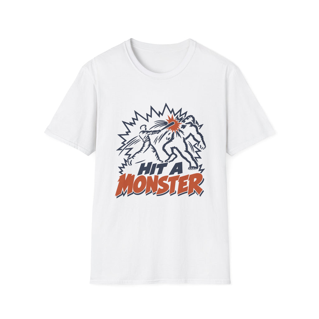 Hit A Monster baseball card T-shirt in White, front view
