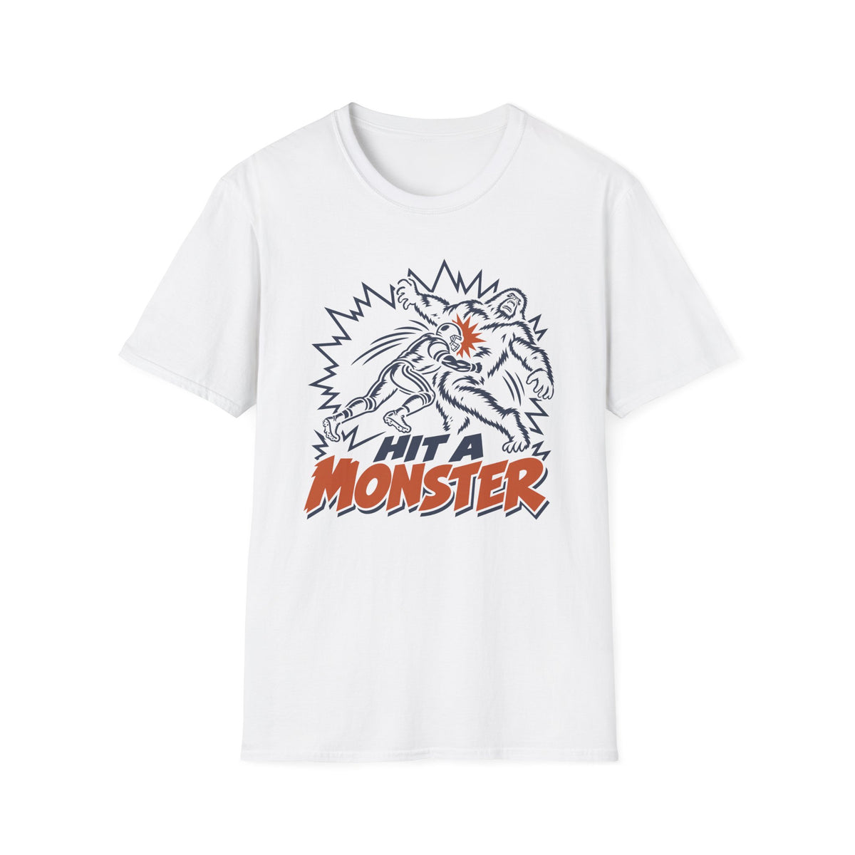 Hit A Monster football card T-shirt in White, front view
