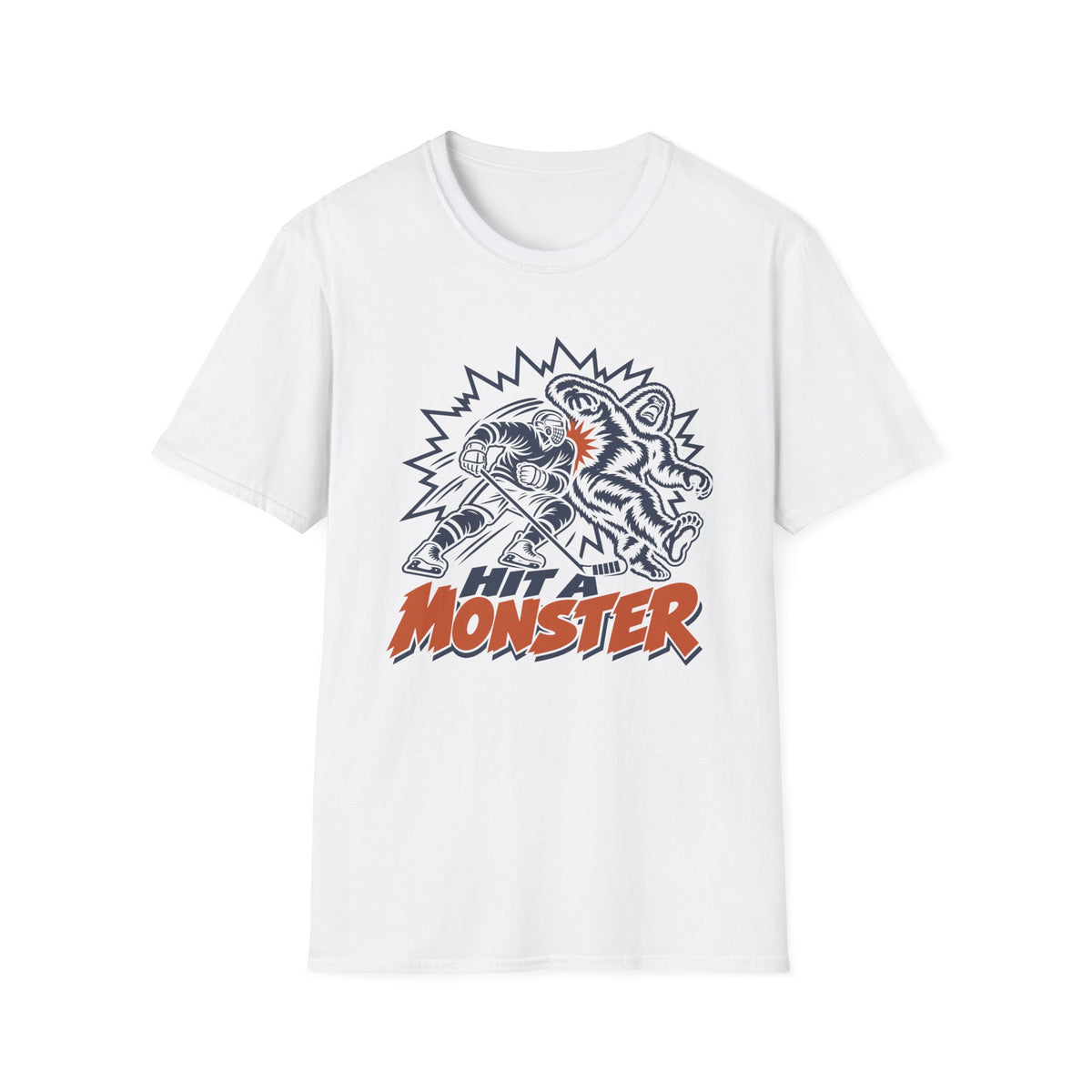 Hit A Monster hockey card T-shirt in White, front view