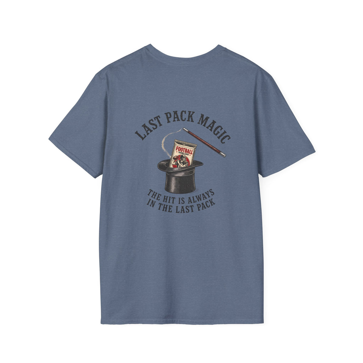 Last Pack Magic Football T-shirt in Heather Indigo, back flat view