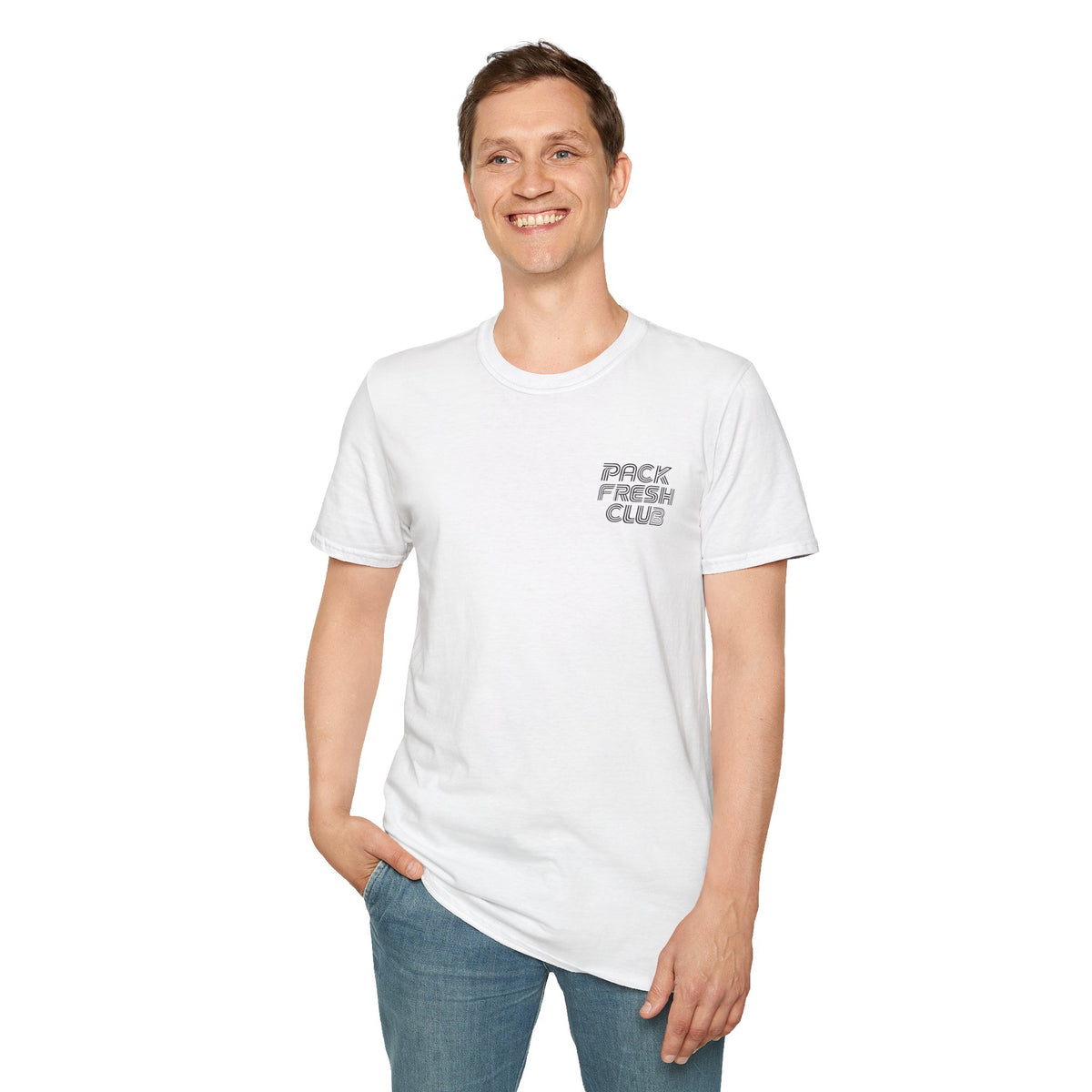Last Pack Magic Hockey Card T-shirt in White, front model view