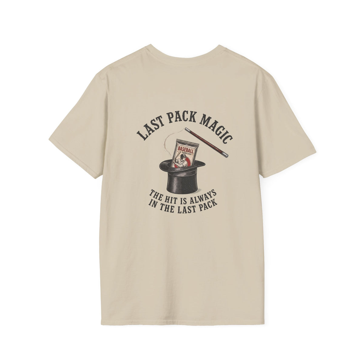 Last Pack Magic baseball card T-shirt in Natural, back flat view