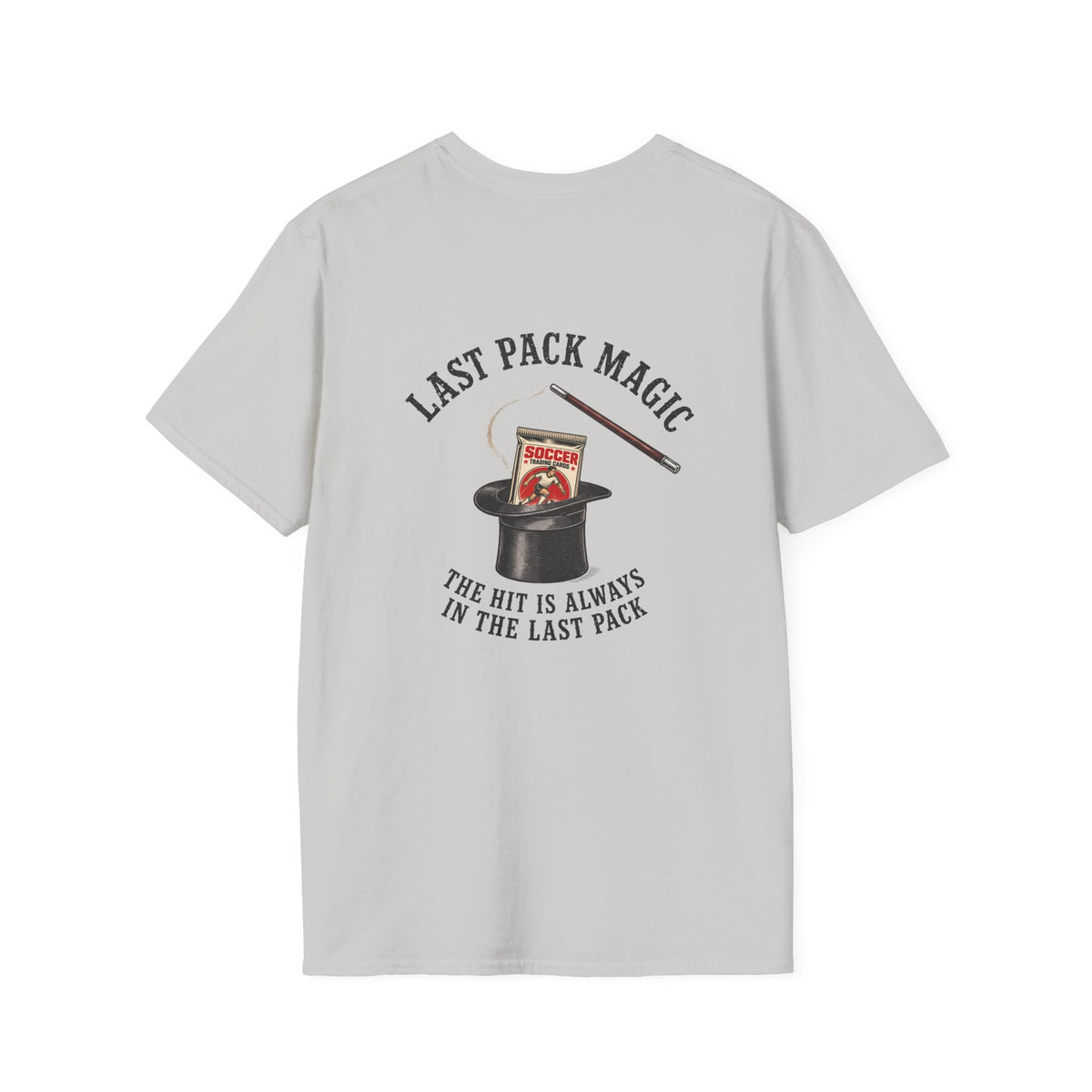 Last Pack Magic Soccer Card T-shirt in Ice Grey, back flat view
