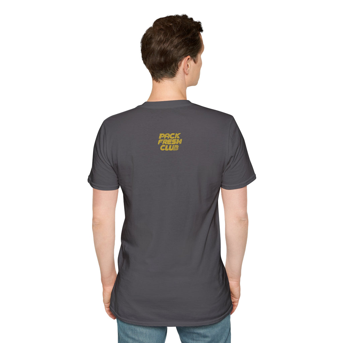 Hit A Monster hockey card T-shirt in Charcoal, back model view