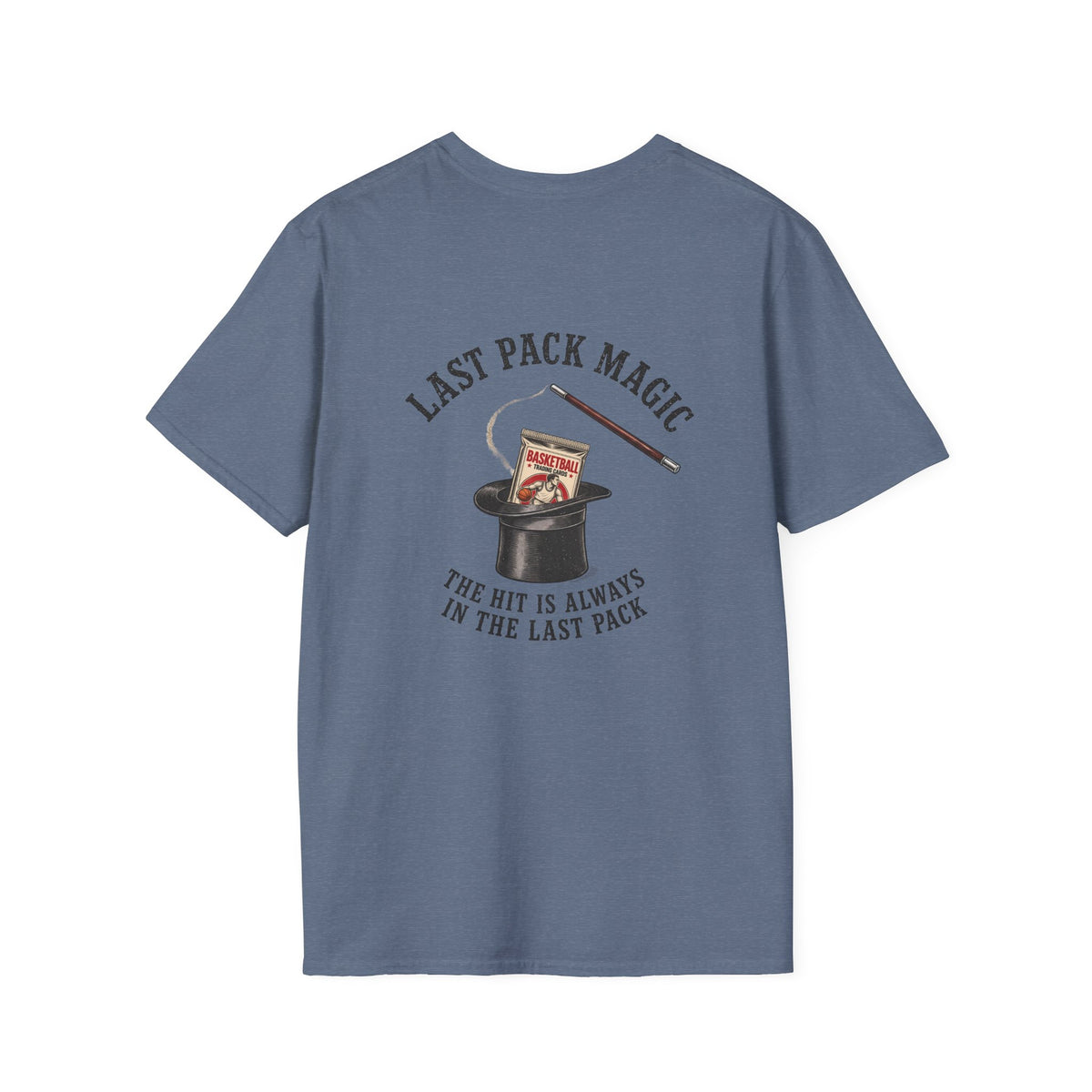 Last Pack Magic Basketball T-shirt in Heather Indigo, back flat view
