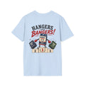 Hangers Are Bangers T-shirt in Light Blue, back flat view