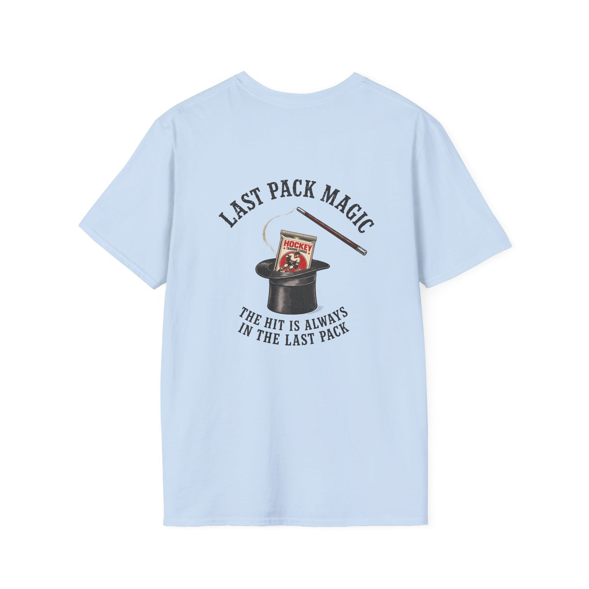 Last Pack Magic Hockey Card T-shirt in Light Blue, back flat view