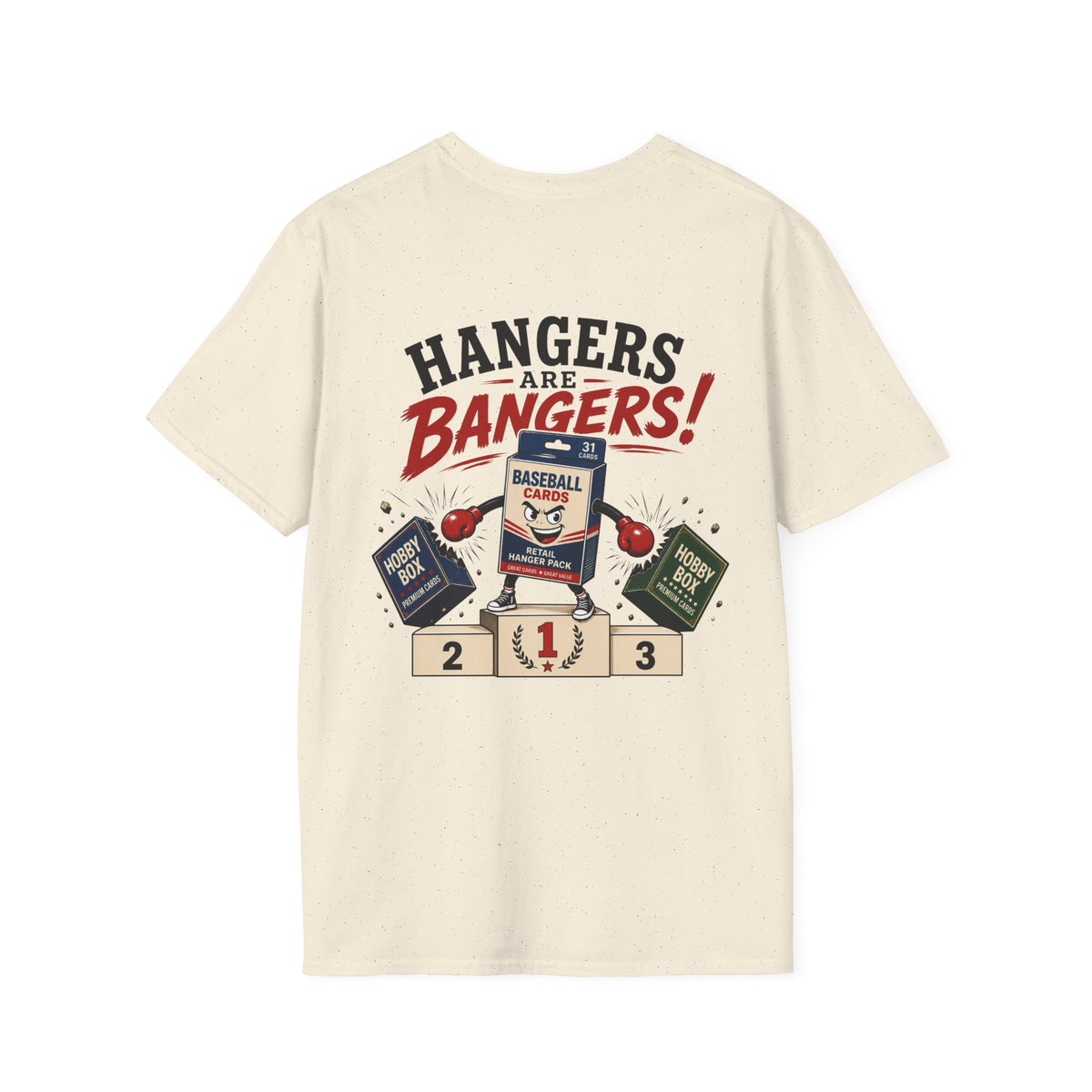 Hangers Are Bangers T-shirt in Sand, back flat view