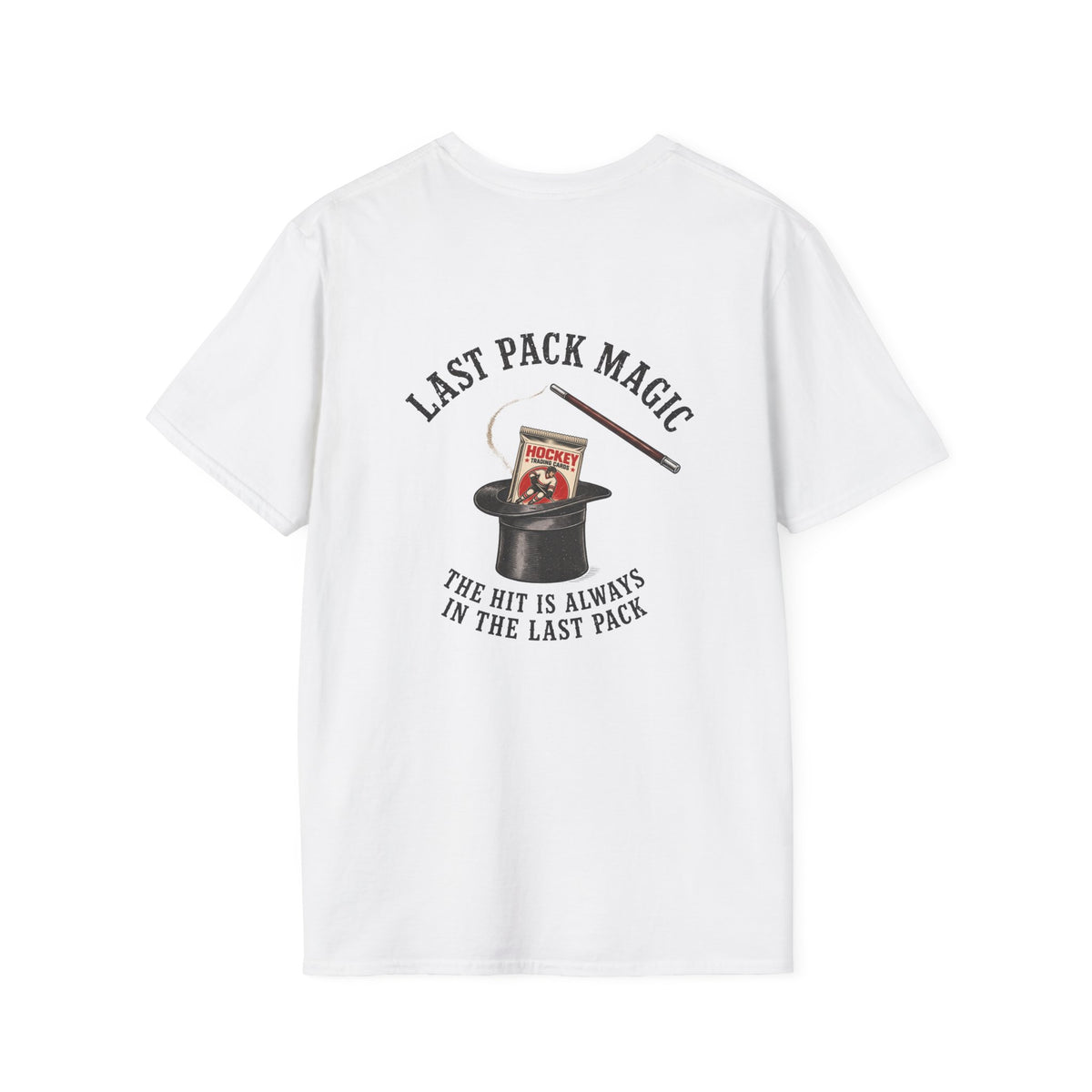 Last Pack Magic Hockey Card T-shirt in White, back flat view