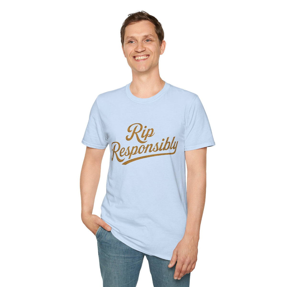 Rip Responsibly T-shirt in Light Blue, front model view