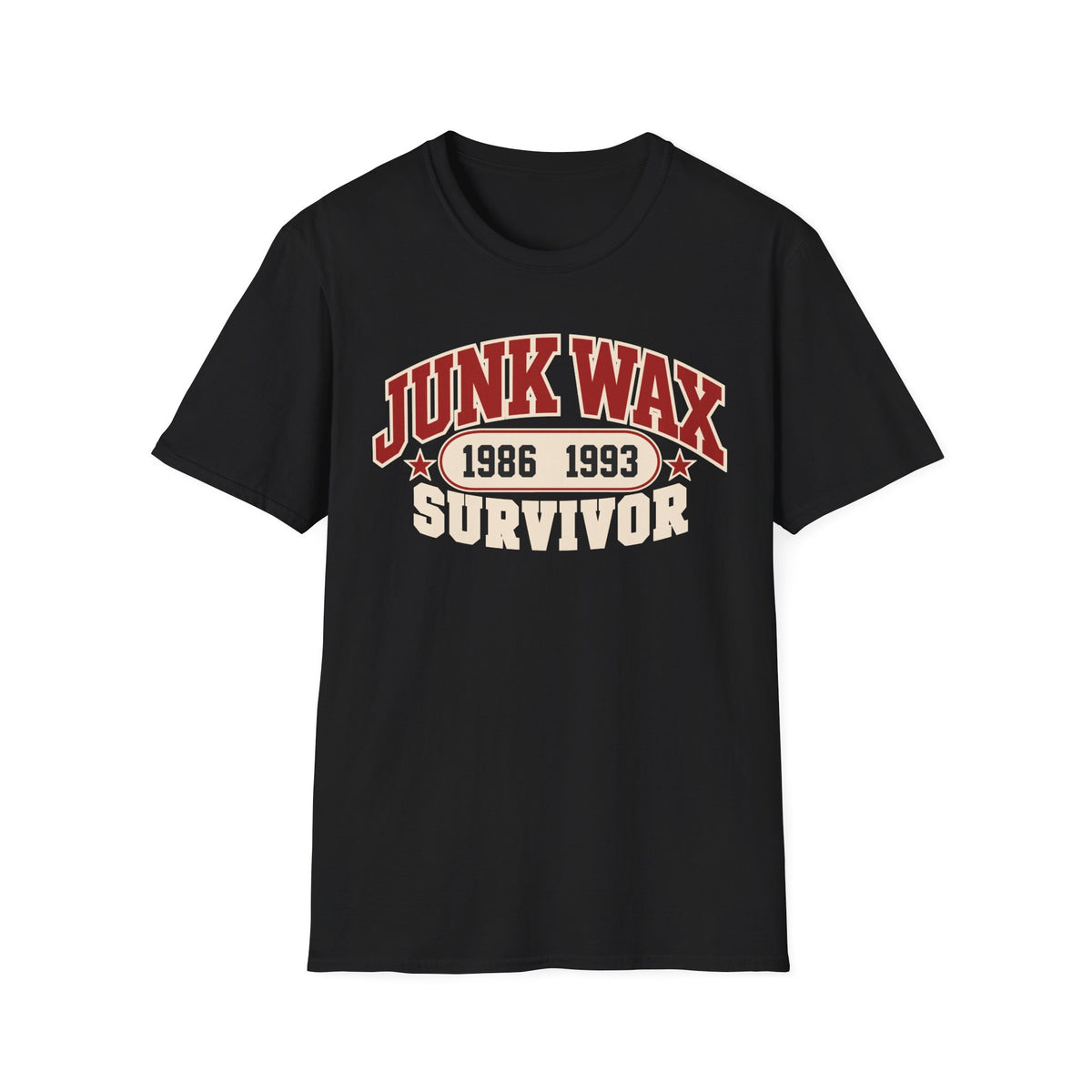 Junk Wax Survivor T-shirt in Black, front view