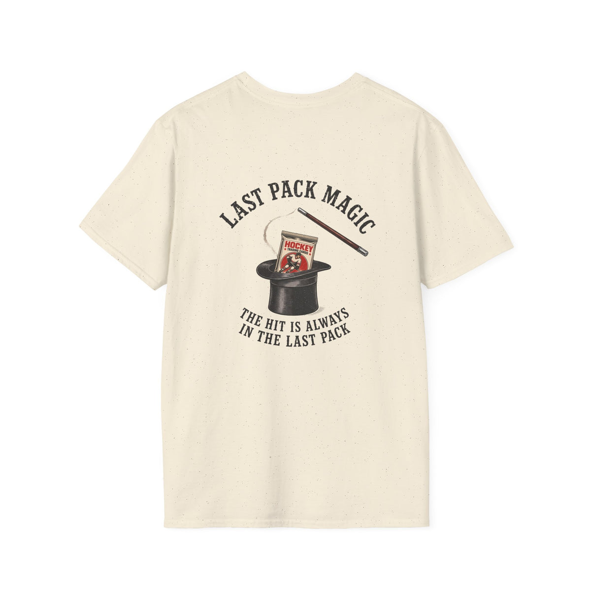 Last Pack Magic Hockey Card T-shirt in Sand, back flat view